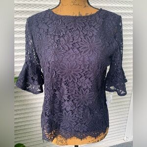 NWT Nanette Lepore dark navy lace 3/4 sleeve top